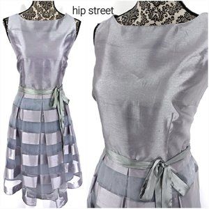 J TAYLOR Sheer & Satin Stripe Pleated Skirt Sleeveless Iridescent Party Dress 12